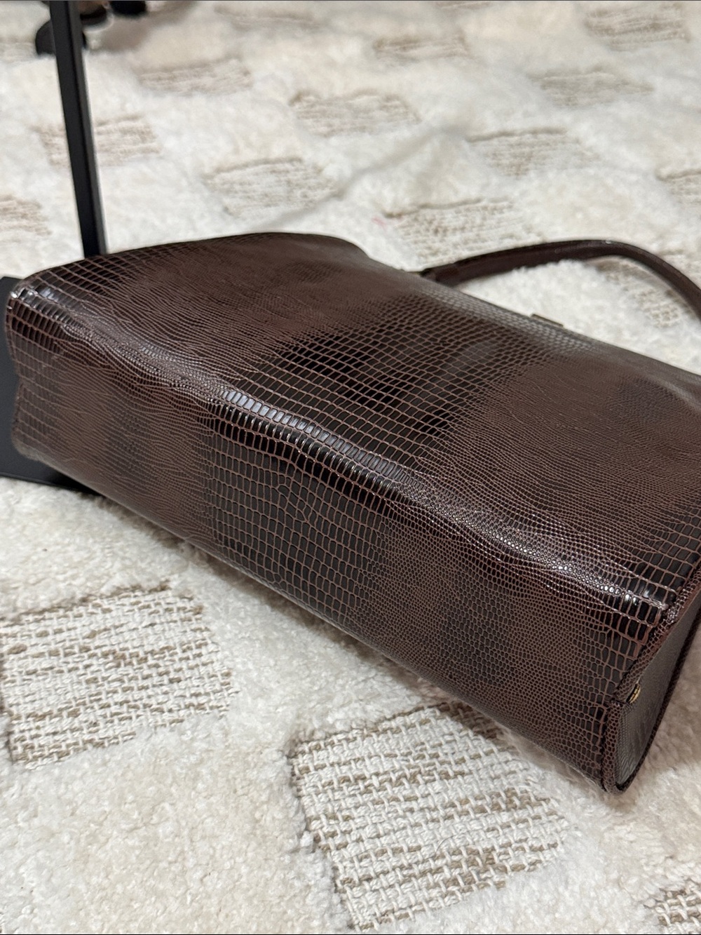 Vintage Dover Brown faux reptile Skin Frame Handbag Made in USA Top Handle Purse - Picture 6 of 9